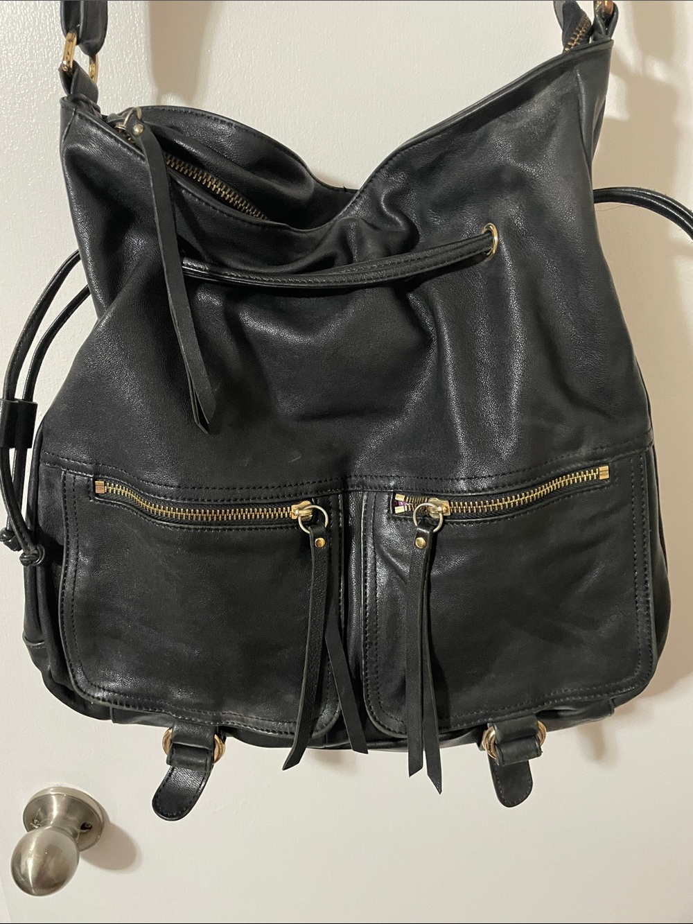 Sorial Black Leather Shoulder Hobo with Gold Tone Hardware *Selling as is